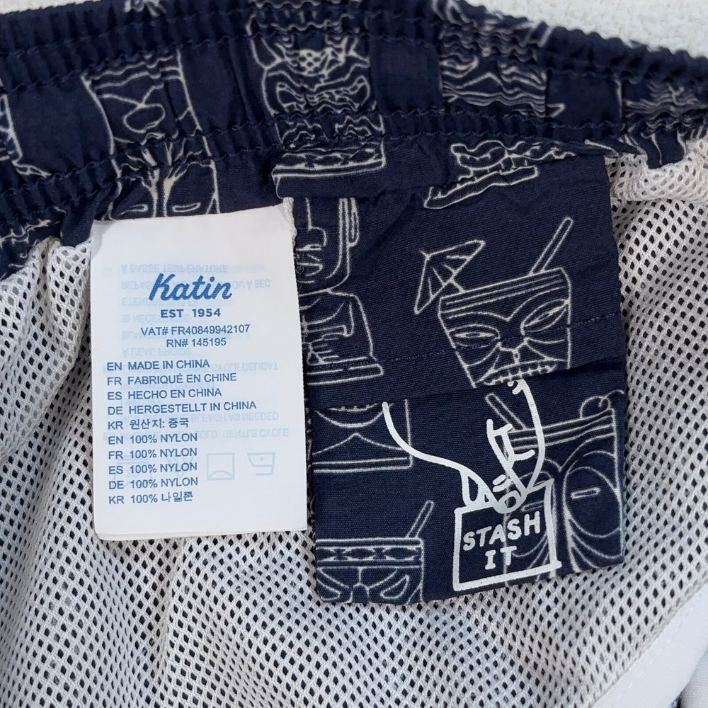 Katin Tiki Volley Swim Trunks Mens S Navy Mesh Lined Pocket Nylon *No Drawstring - Picture 13 of 15